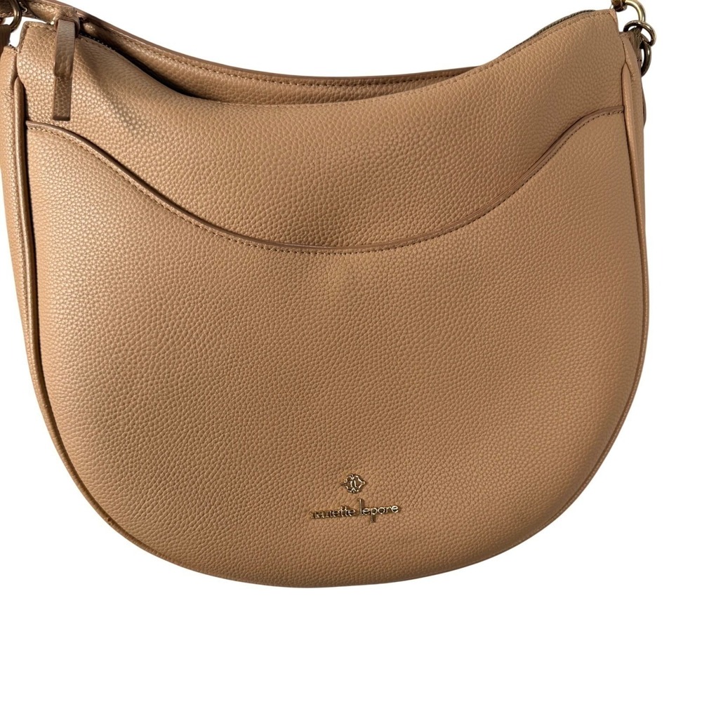 Nanette Lepore Tan Pebbled Faux Leather Half‎ Moon Hobo Crossbody Handbag Purse